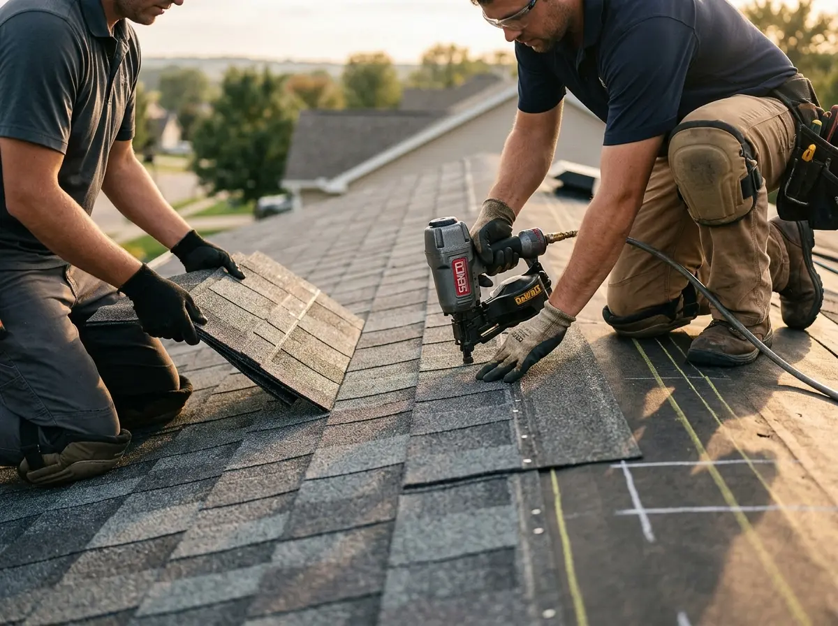Professional roofer working on a residential roof in Brownwood
